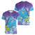 Hawaii Honu Women V-Neck T-Shirt Tropical Flowers Purple Gradient