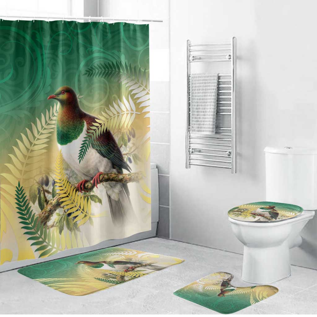 New Zealand Pigeon Kereru Bathroom Set Maori Fern Art Green Gradient LT05 Bathroom Set (4 pcs) Green - Polynesian Pride