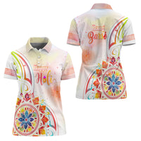 Happy Holi Festival Women Polo Shirt Rangoli With Polynesian Pattern LT05 - Polynesian Pride
