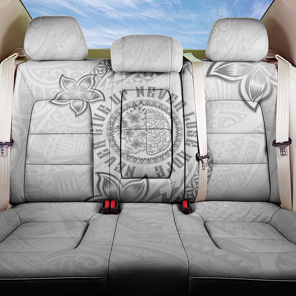 Brain Cancer Warrior Back Car Seat Cover Never Give Up LT05 One Size White - Polynesian Pride