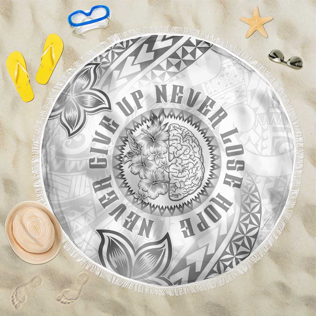 Brain Cancer Warrior Beach Blanket Never Give Up LT05 One Size 150cm White - Polynesian Pride