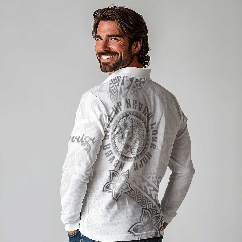 Brain Cancer Warrior Long Sleeve Polo Shirt Never Give Up LT05 - Polynesian Pride