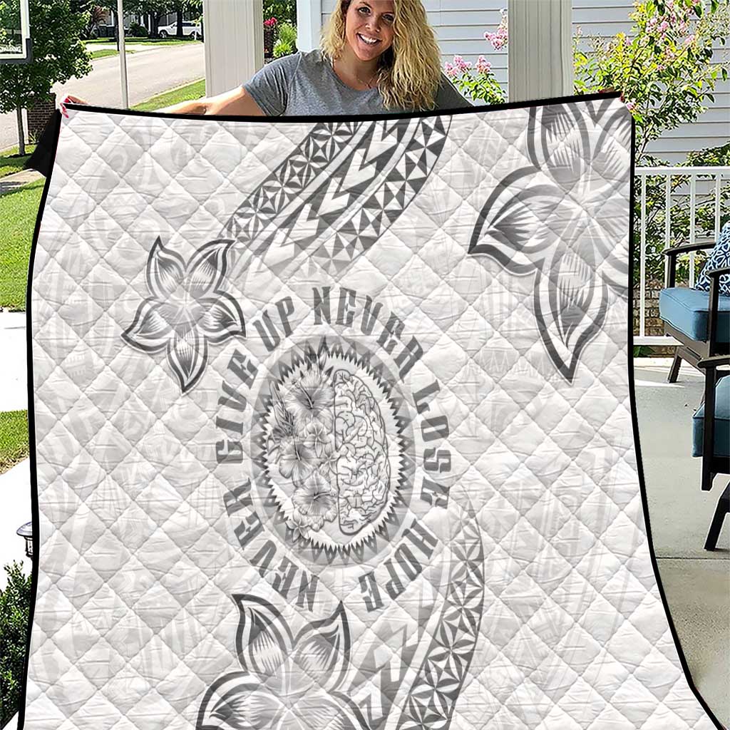 Brain Cancer Warrior Quilt Never Give Up LT05 White - Polynesian Pride