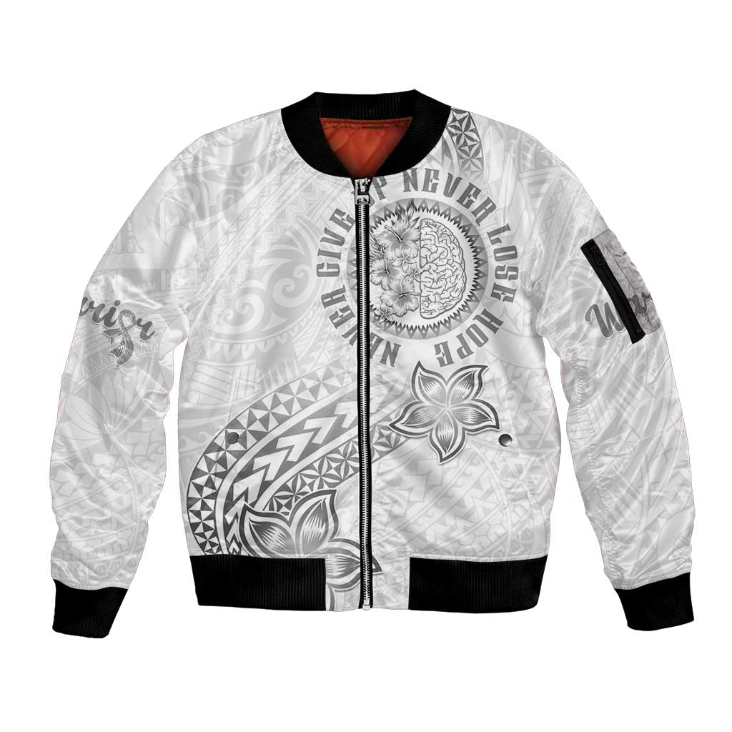 Brain Cancer Warrior Sleeve Zip Bomber Jacket Never Give Up LT05 Unisex White - Polynesian Pride