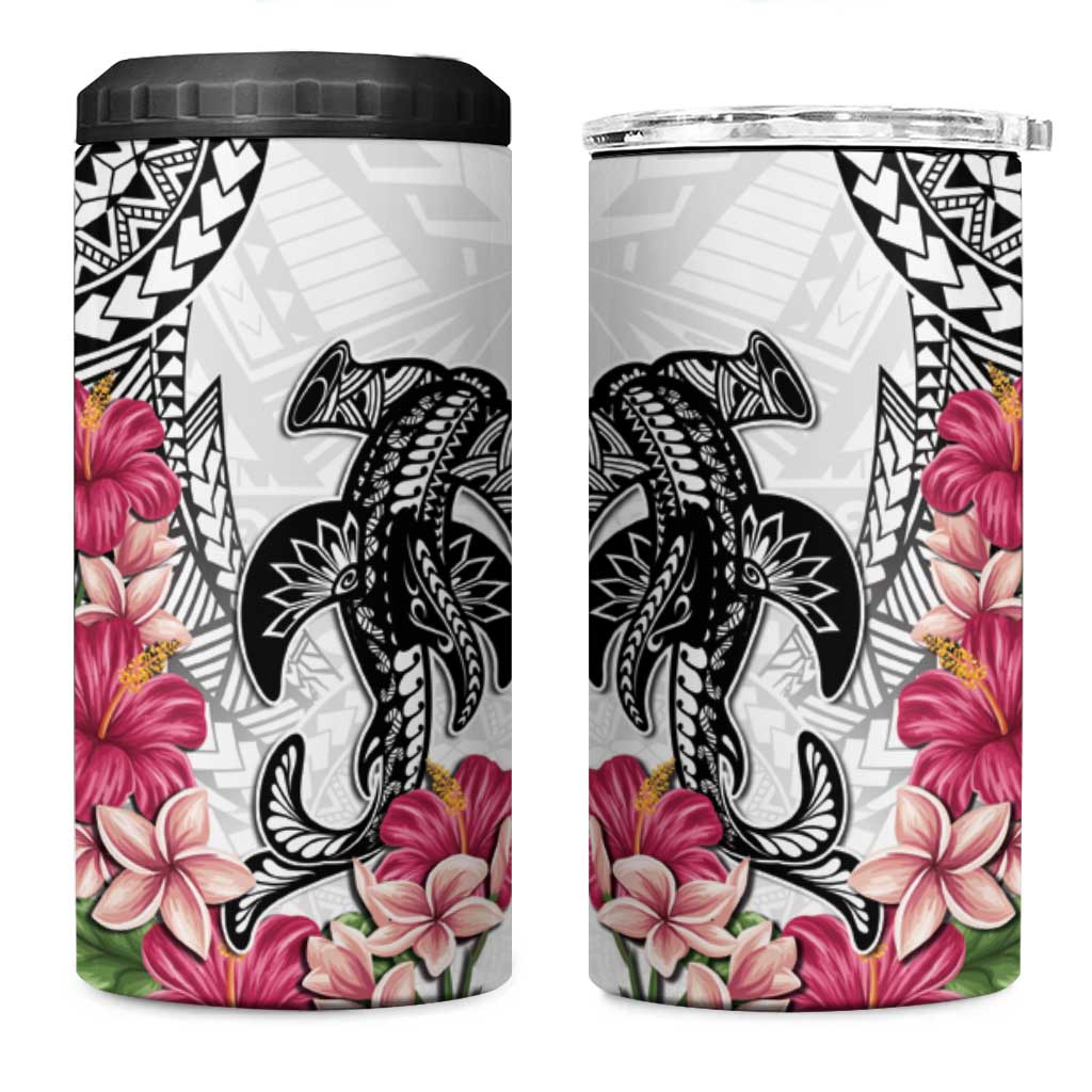 White Polynesian Hammerhead Shark Tribal Pattern 4 in 1 Can Cooler Tumbler LT05 One Size: 16 oz White - Polynesian Pride