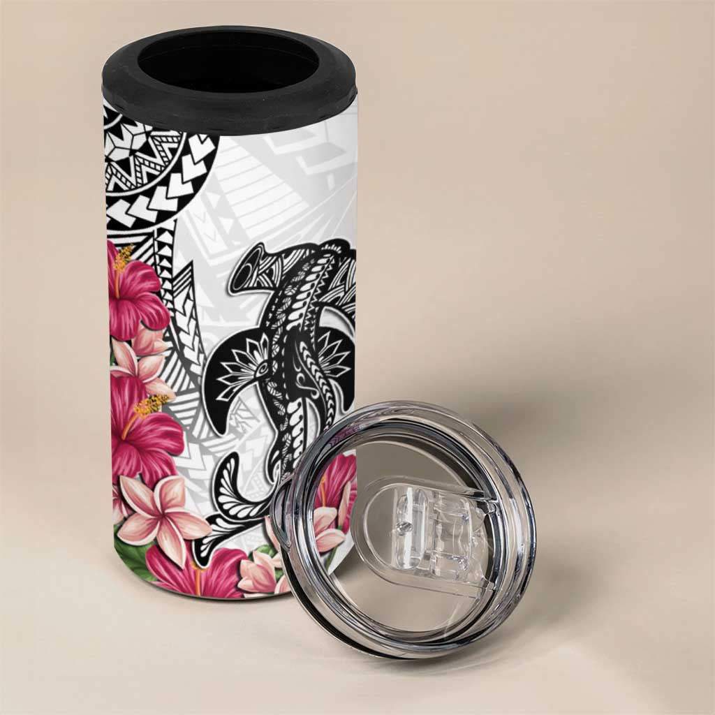 White Polynesian Hammerhead Shark Tribal Pattern 4 in 1 Can Cooler Tumbler LT05 - Polynesian Pride