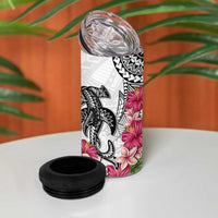 White Polynesian Hammerhead Shark Tribal Pattern 4 in 1 Can Cooler Tumbler LT05 - Polynesian Pride