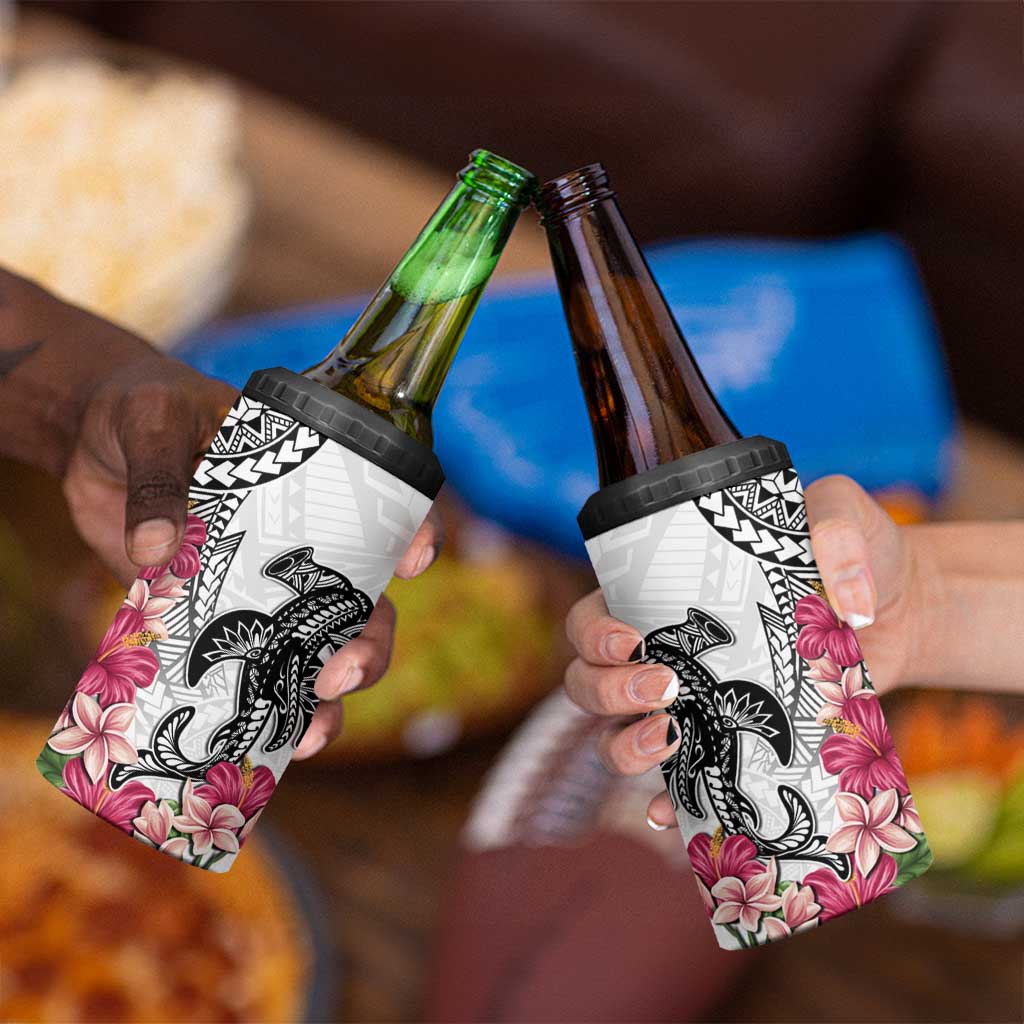 White Polynesian Hammerhead Shark Tribal Pattern 4 in 1 Can Cooler Tumbler LT05 - Polynesian Pride