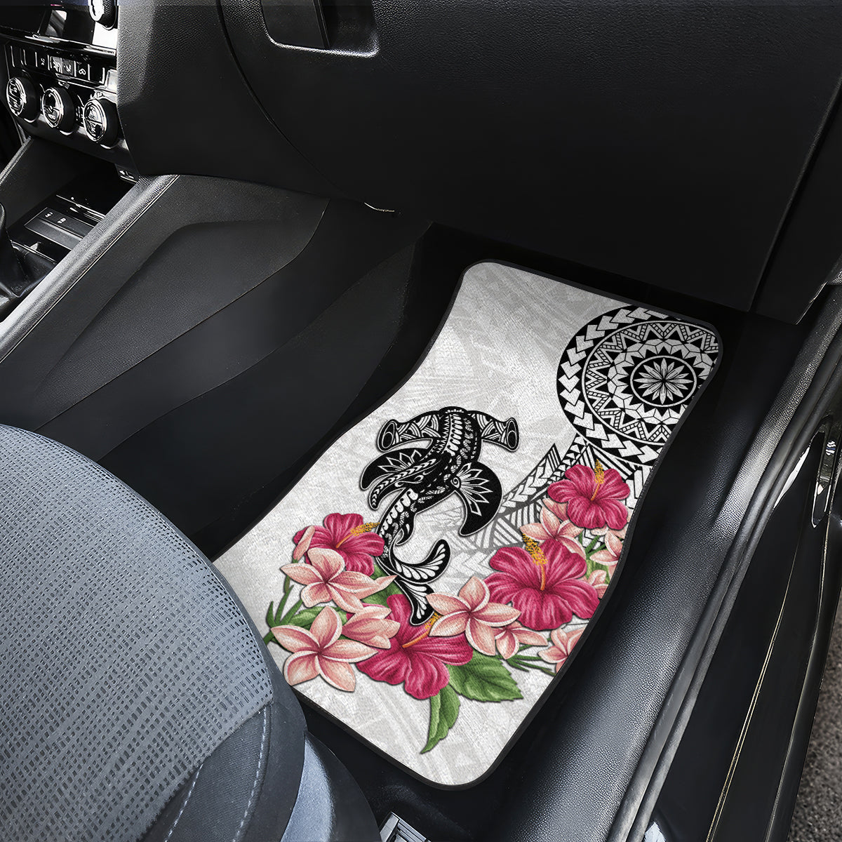 White Polynesian Hammerhead Shark Tribal Pattern Car Mats LT05 - Polynesian Pride