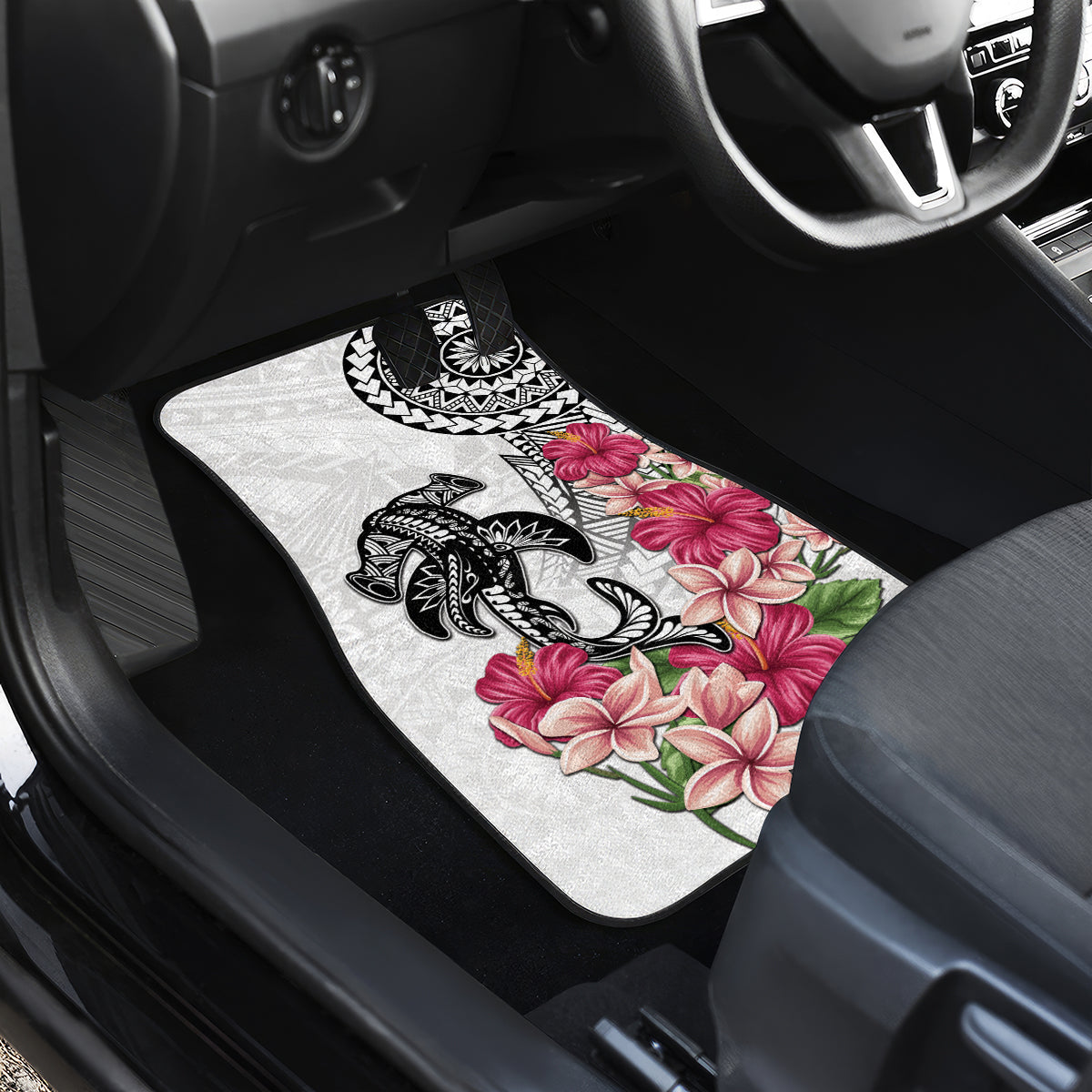 White Polynesian Hammerhead Shark Tribal Pattern Car Mats LT05 - Polynesian Pride
