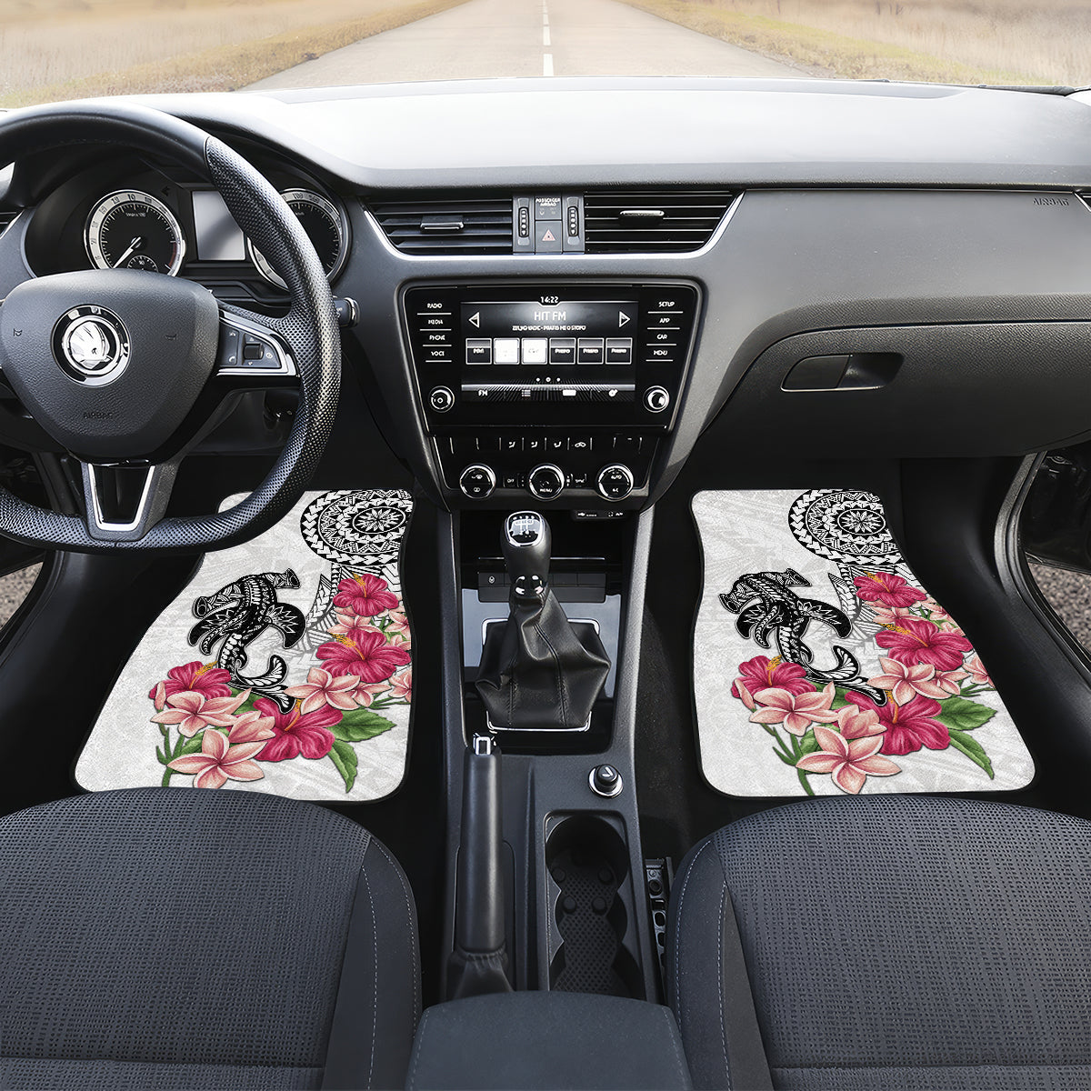 White Polynesian Hammerhead Shark Tribal Pattern Car Mats LT05 Set 2pcs - Front White - Polynesian Pride