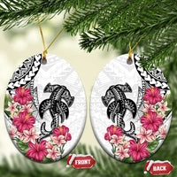 White Polynesian Hammerhead Shark Tribal Pattern Ceramic Ornament LT05 Oval White - Polynesian Pride