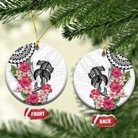 White Polynesian Hammerhead Shark Tribal Pattern Ceramic Ornament LT05 Circle White - Polynesian Pride