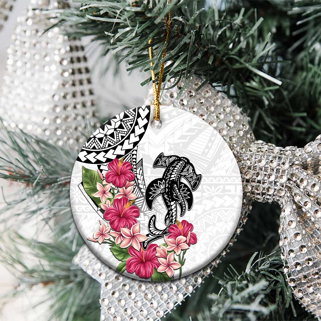 White Polynesian Hammerhead Shark Tribal Pattern Ceramic Ornament LT05 - Polynesian Pride
