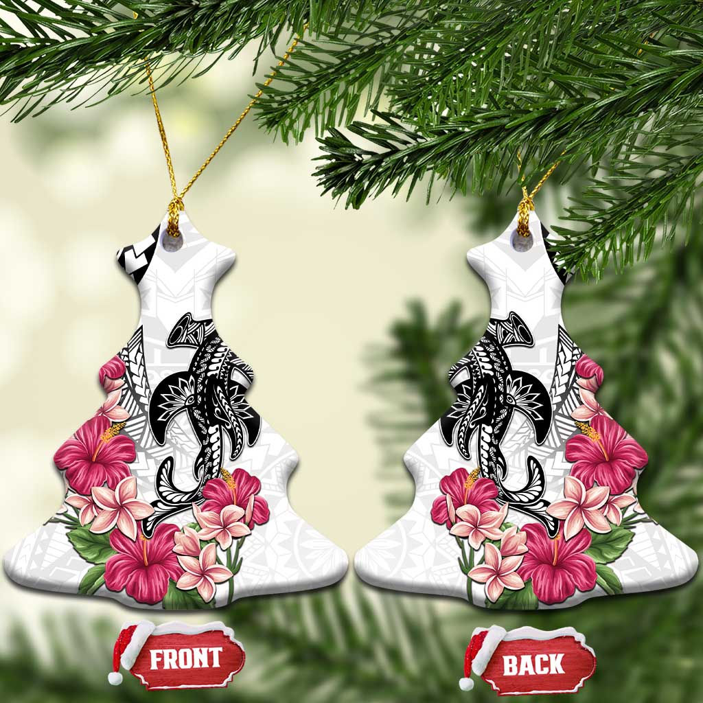 White Polynesian Hammerhead Shark Tribal Pattern Ceramic Ornament LT05 Christmas Tree White - Polynesian Pride