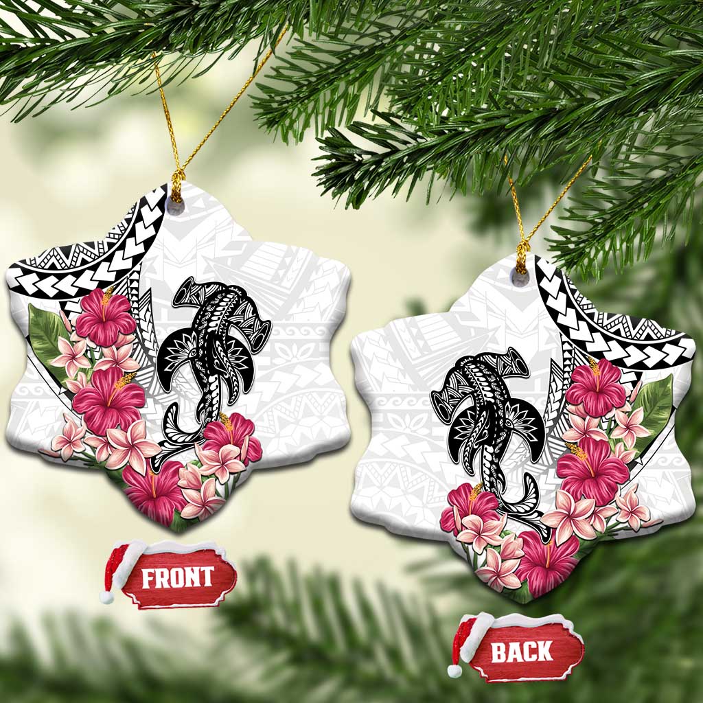 White Polynesian Hammerhead Shark Tribal Pattern Ceramic Ornament LT05 Snow Flake White - Polynesian Pride