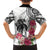 White Polynesian Hammerhead Shark Tribal Pattern Family Matching Off The Shoulder Long Sleeve Dress and Hawaiian Shirt