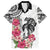 White Polynesian Hammerhead Shark Tribal Pattern Family Matching Off The Shoulder Long Sleeve Dress and Hawaiian Shirt