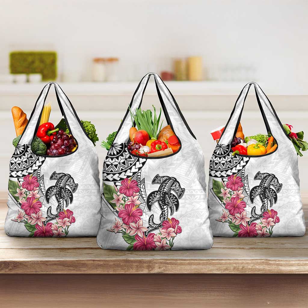 White Polynesian Hammerhead Shark Tribal Pattern Grocery Bag LT05 3-pack One Size White - Polynesian Pride