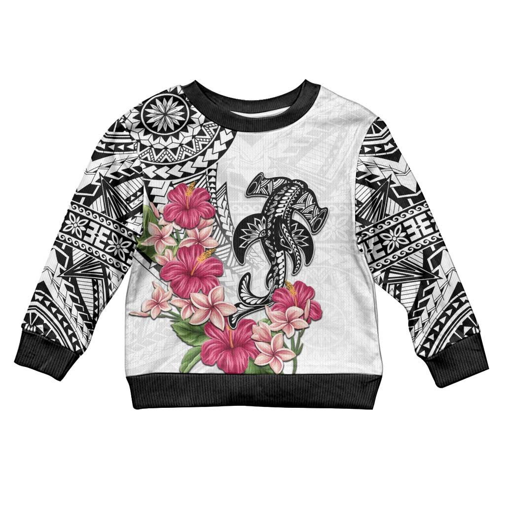 White Polynesian Hammerhead Shark Tribal Pattern Kid Ugly Christmas Sweater LT05 Kid White - Polynesian Pride