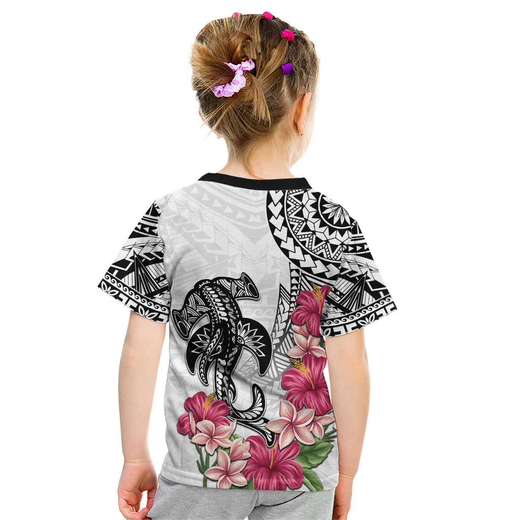 White Polynesian Hammerhead Shark Tribal Pattern Kid T Shirt LT05 - Polynesian Pride