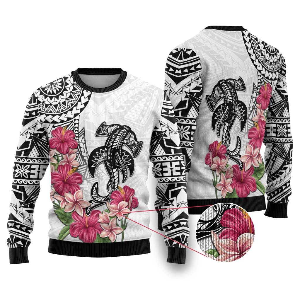 White Polynesian Hammerhead Shark Tribal Pattern Ugly Christmas Sweater LT05 White - Polynesian Pride