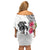 White Polynesian Hammerhead Shark Tribal Pattern Off Shoulder Short Dress