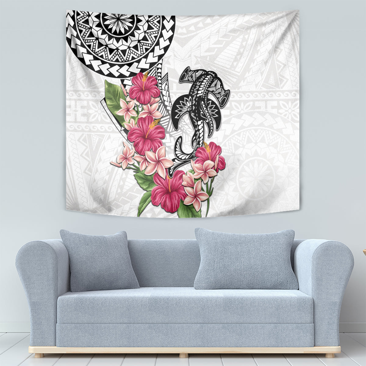 White Polynesian Hammerhead Shark Tribal Pattern Tapestry LT05 - Polynesian Pride