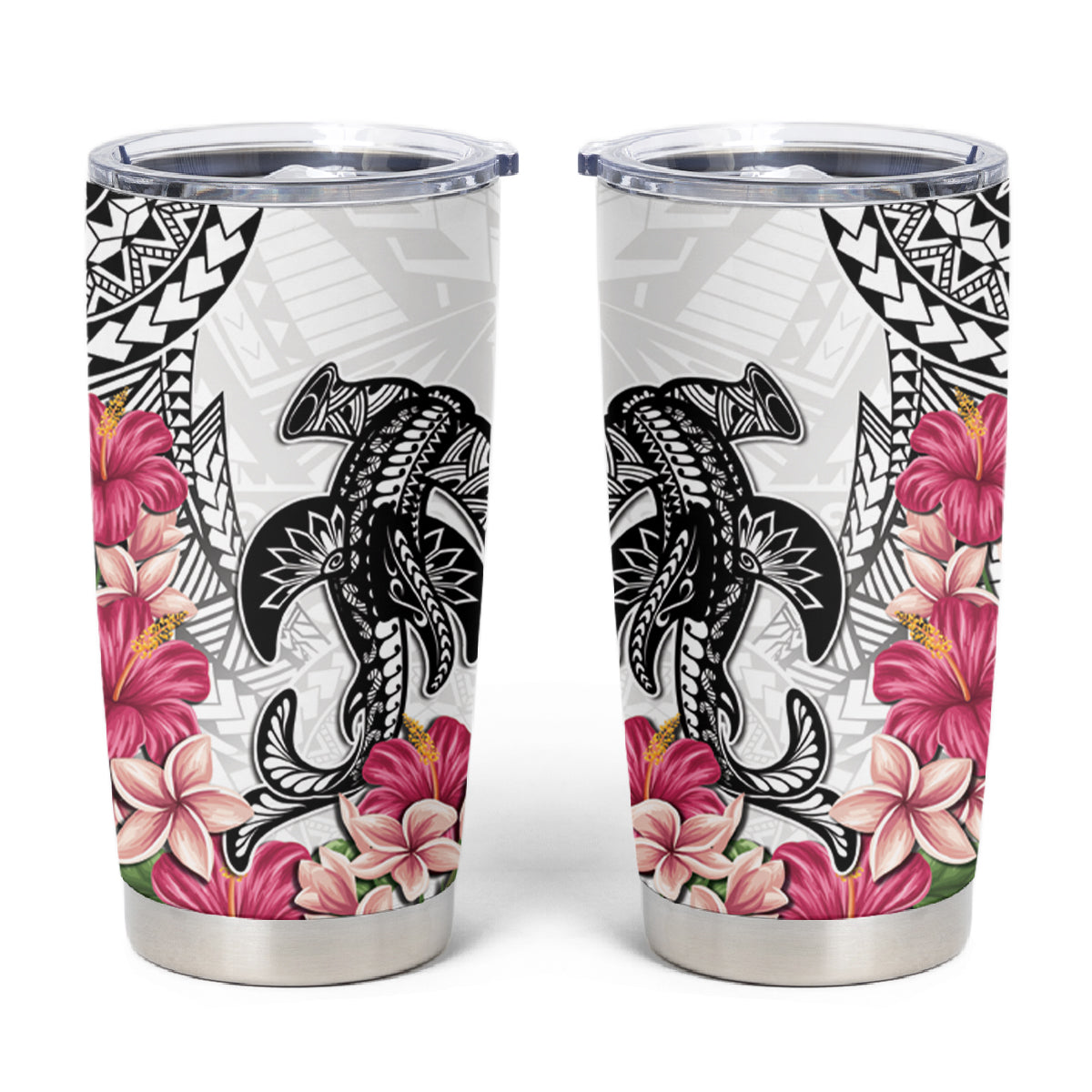 White Polynesian Hammerhead Shark Tribal Pattern Tumbler Cup LT05 White - Polynesian Pride