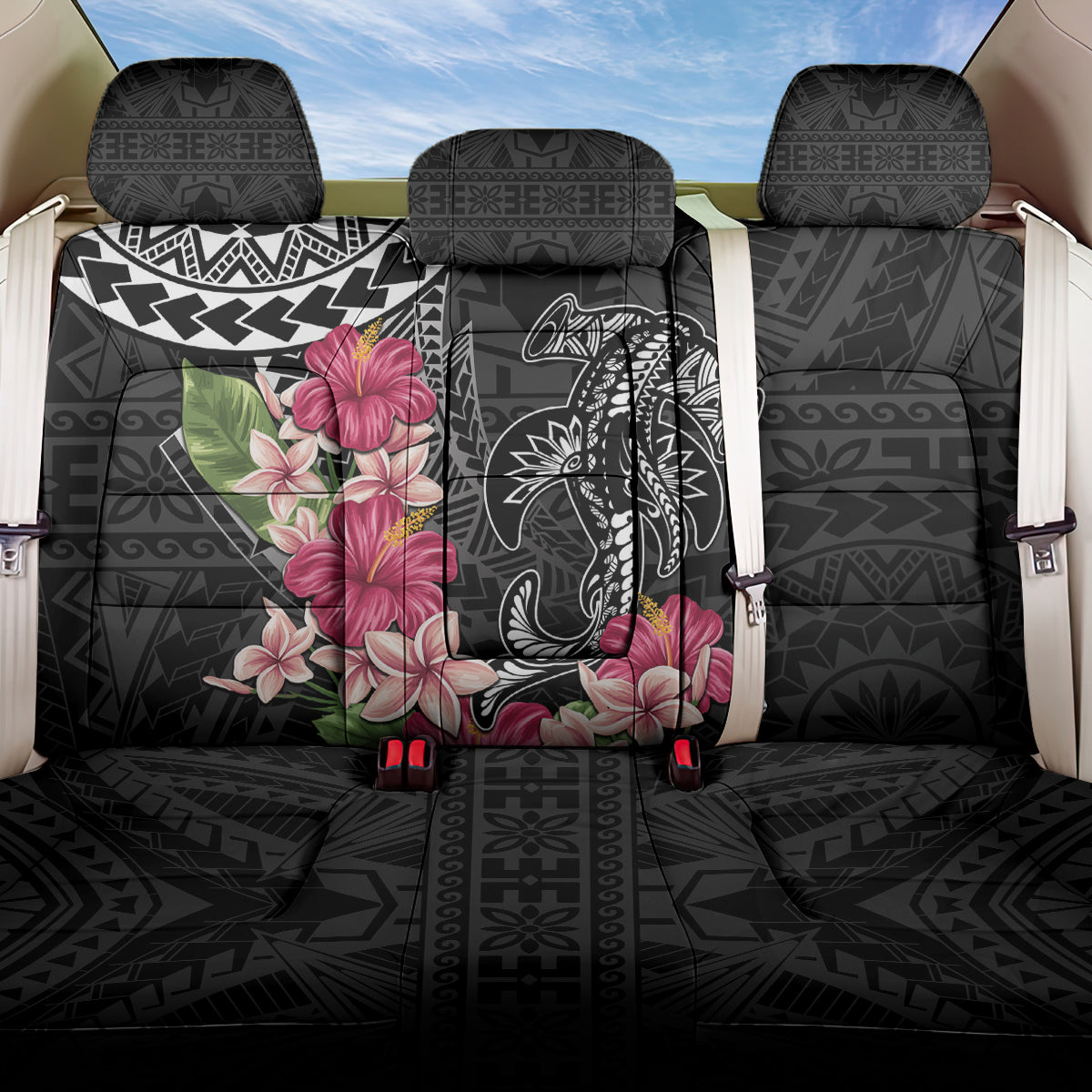 Black Polynesian Hammerhead Shark Tribal Pattern Back Car Seat Cover LT05 One Size Black - Polynesian Pride
