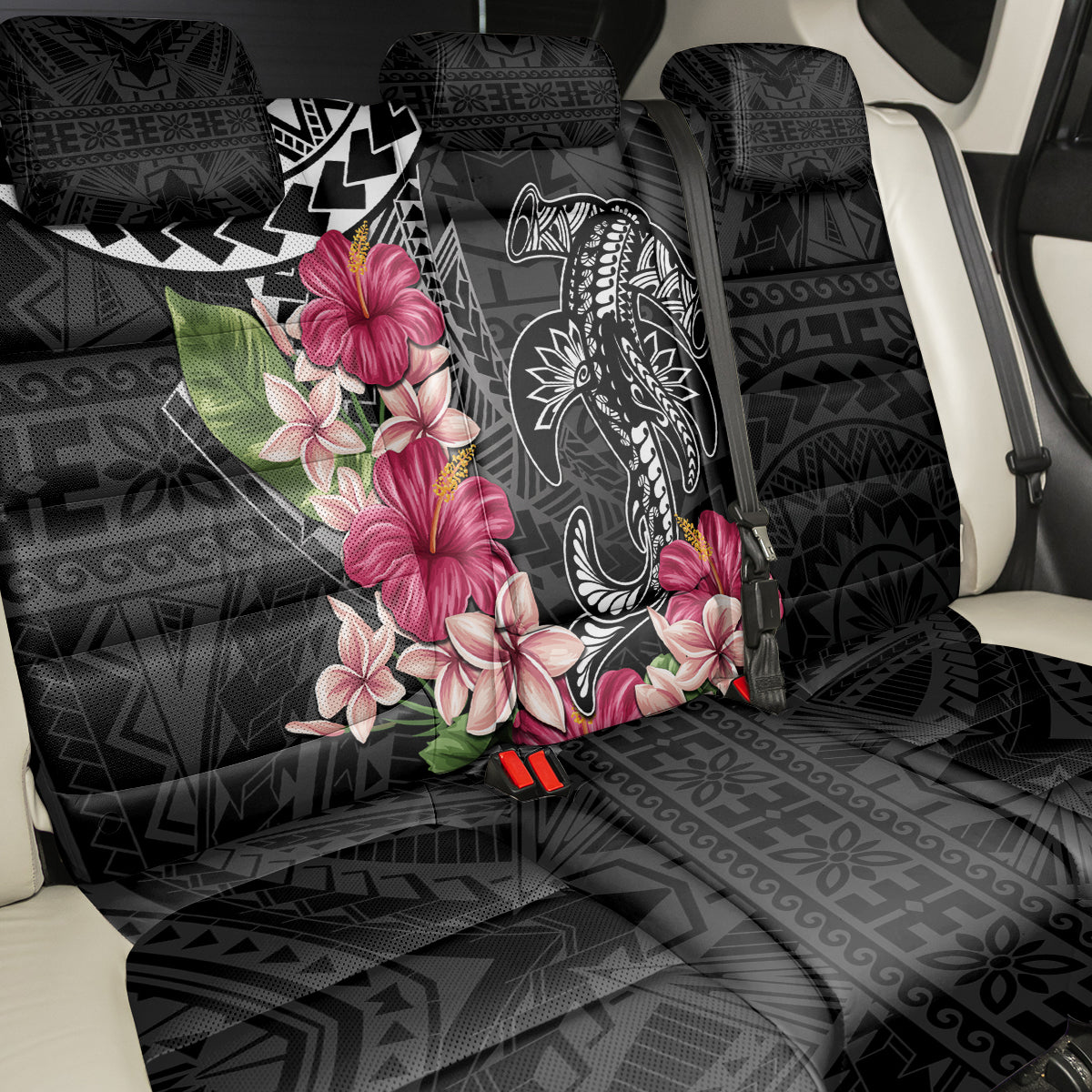 Black Polynesian Hammerhead Shark Tribal Pattern Back Car Seat Cover LT05 - Polynesian Pride