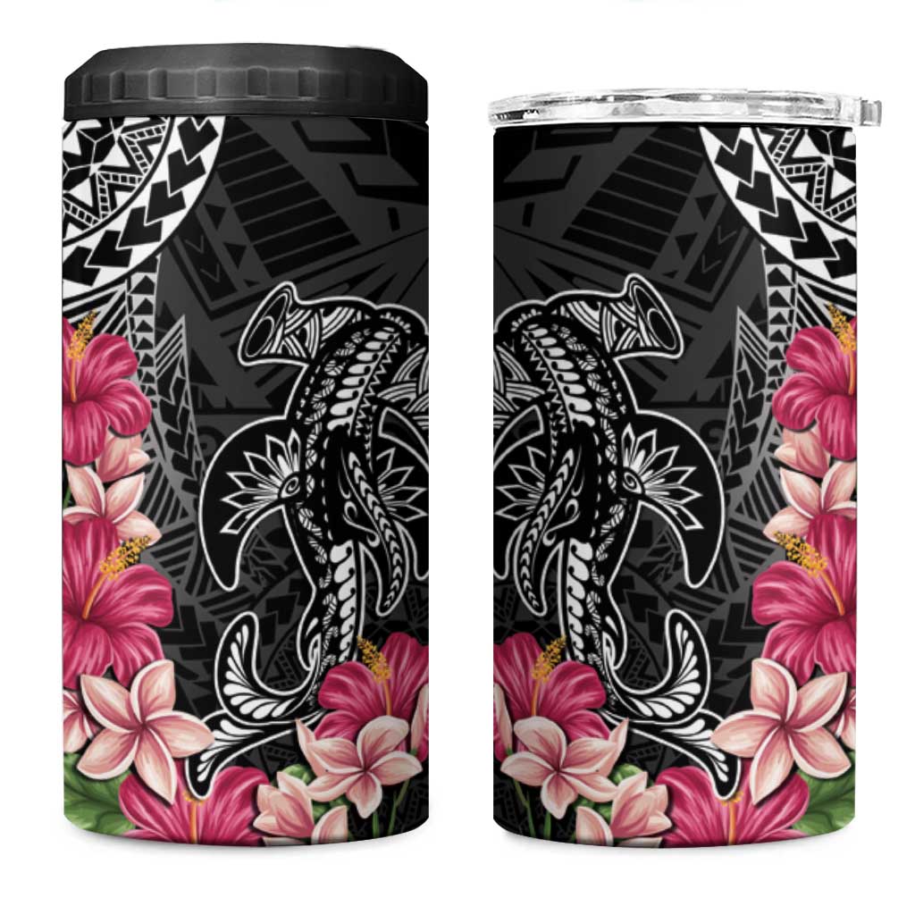 Black Polynesian Hammerhead Shark Tribal Pattern 4 in 1 Can Cooler Tumbler LT05 One Size: 16 oz Black - Polynesian Pride