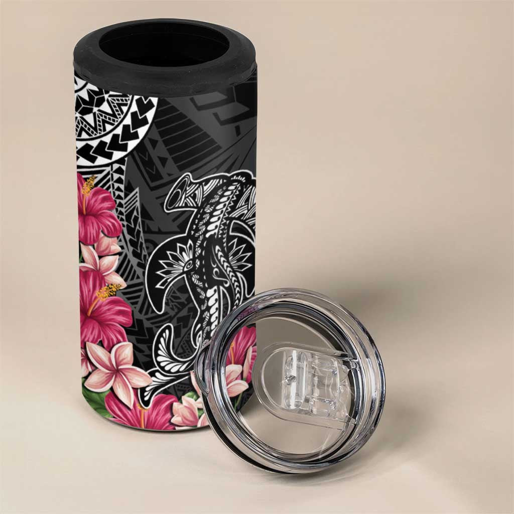 Black Polynesian Hammerhead Shark Tribal Pattern 4 in 1 Can Cooler Tumbler LT05 - Polynesian Pride