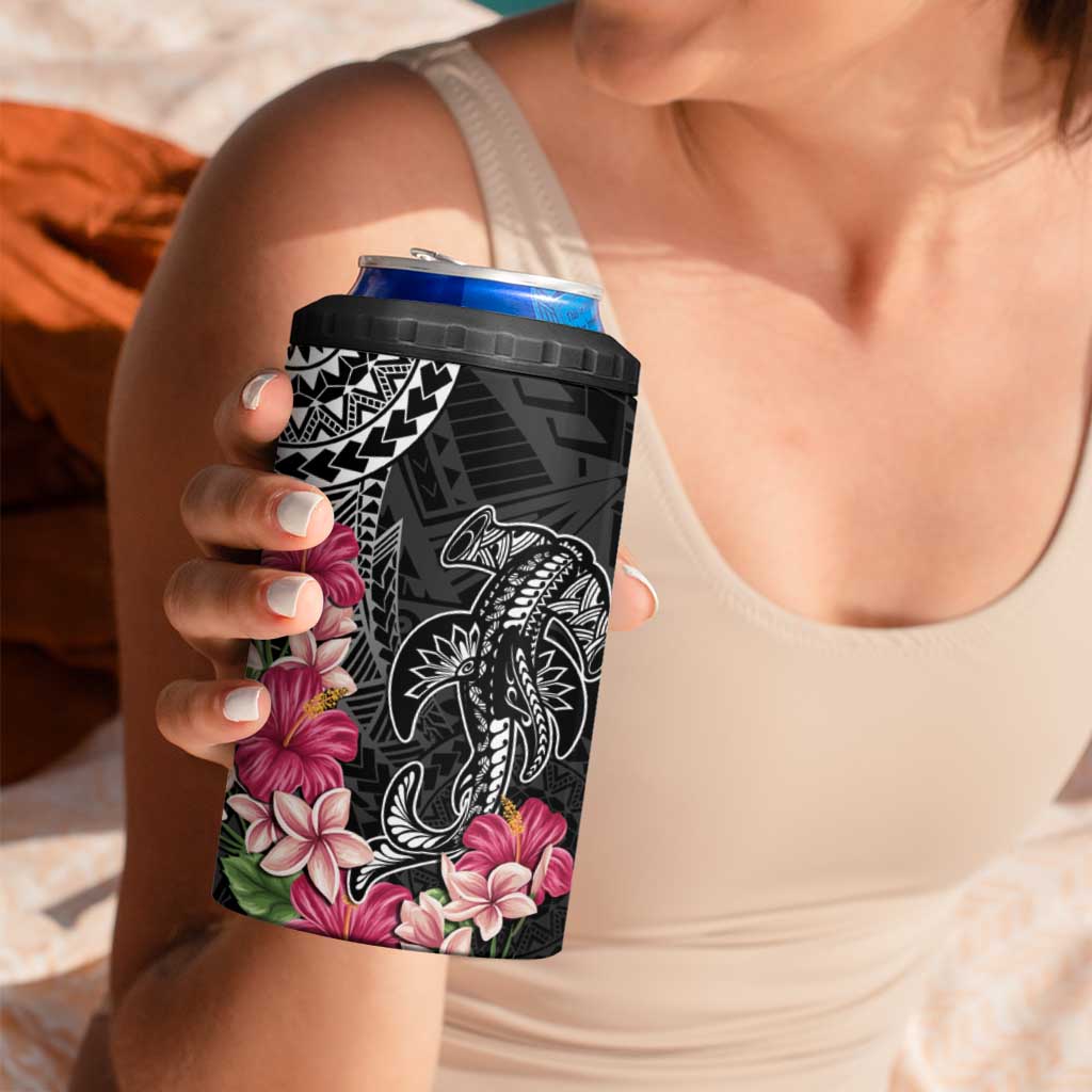 Black Polynesian Hammerhead Shark Tribal Pattern 4 in 1 Can Cooler Tumbler LT05 - Polynesian Pride