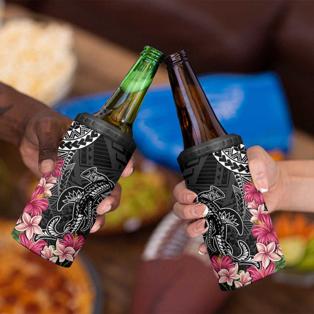 Black Polynesian Hammerhead Shark Tribal Pattern 4 in 1 Can Cooler Tumbler LT05 - Polynesian Pride