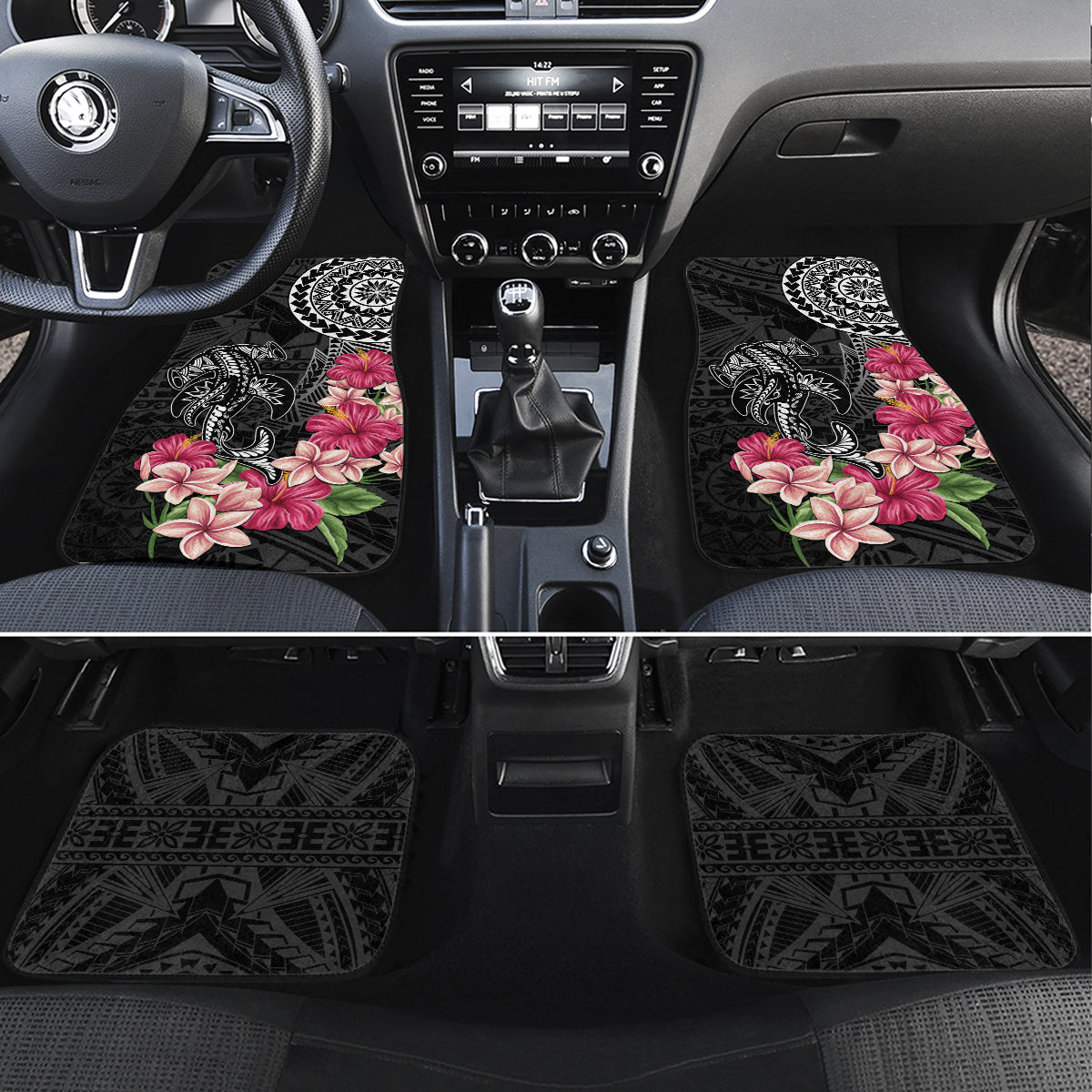 Black Polynesian Hammerhead Shark Tribal Pattern Car Mats LT05 Set 4pcs Black - Polynesian Pride