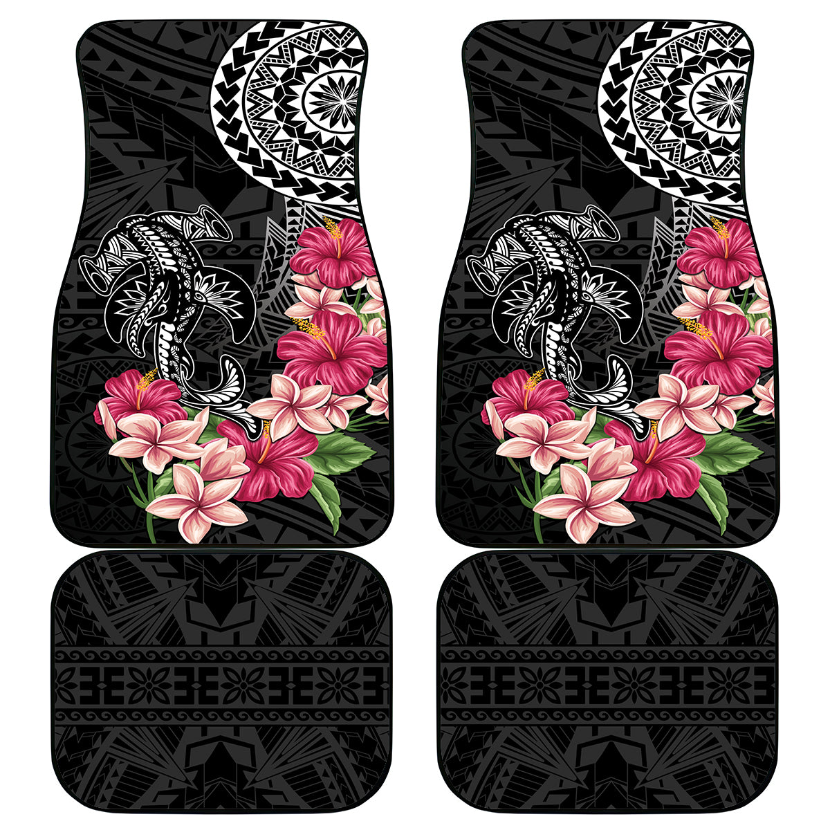 Black Polynesian Hammerhead Shark Tribal Pattern Car Mats LT05 - Polynesian Pride