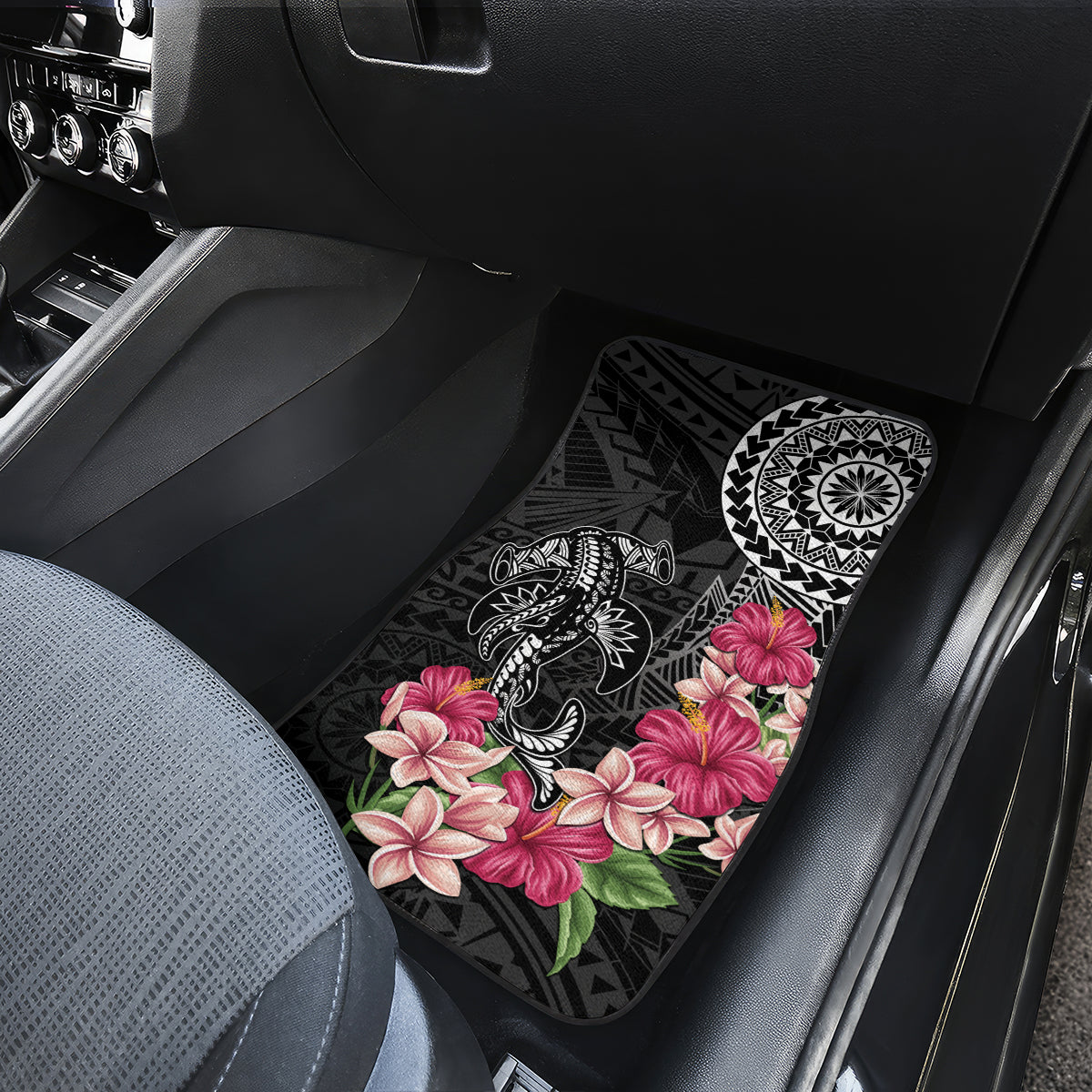 Black Polynesian Hammerhead Shark Tribal Pattern Car Mats LT05 - Polynesian Pride