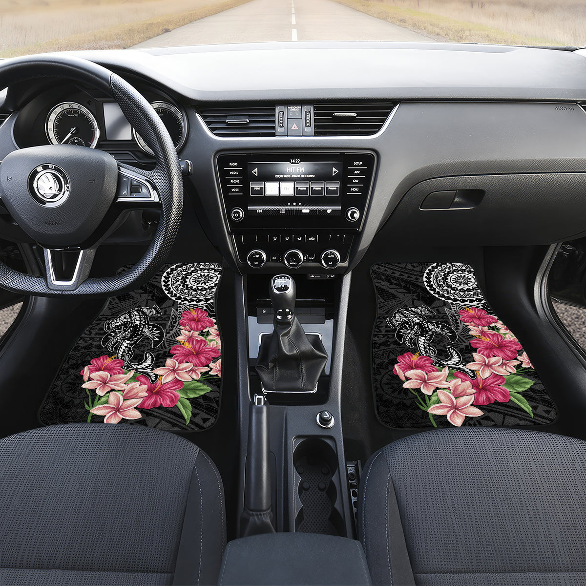 Black Polynesian Hammerhead Shark Tribal Pattern Car Mats LT05 Set 2pcs - Front Black - Polynesian Pride