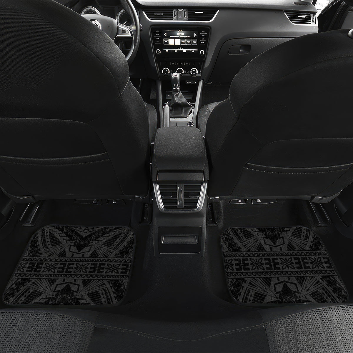 Black Polynesian Hammerhead Shark Tribal Pattern Car Mats LT05 Set 2pcs - Back Black - Polynesian Pride