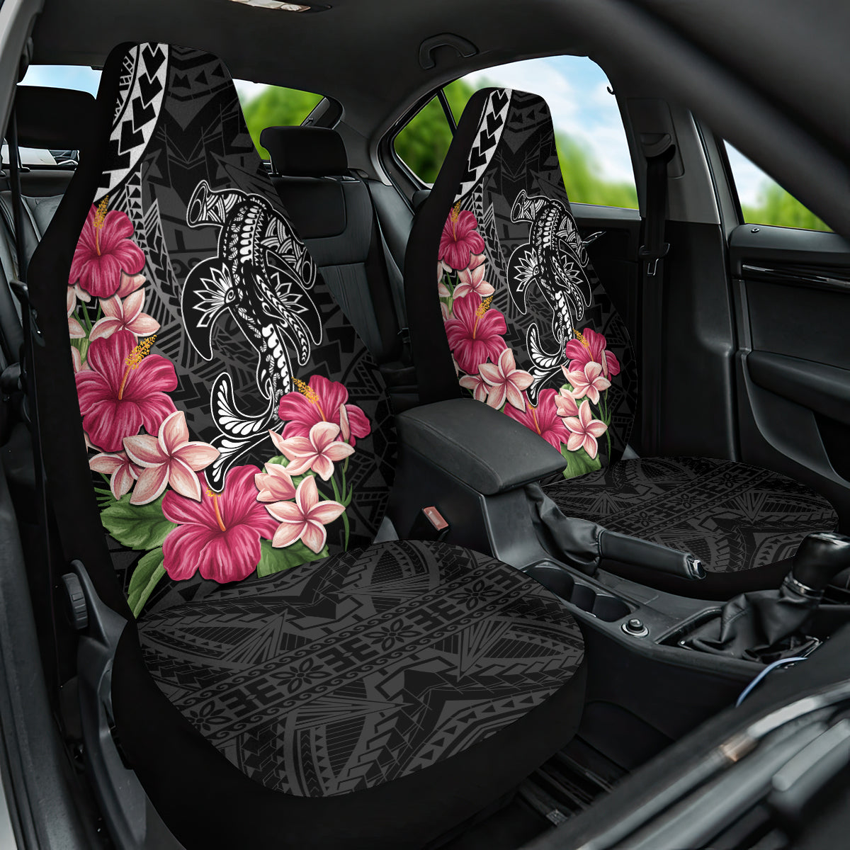Black Polynesian Hammerhead Shark Tribal Pattern Car Seat Cover LT05 One Size Black - Polynesian Pride