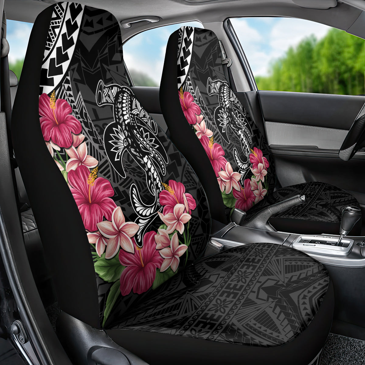 Black Polynesian Hammerhead Shark Tribal Pattern Car Seat Cover LT05 - Polynesian Pride