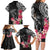 Black Polynesian Hammerhead Shark Tribal Pattern Family Matching Long Sleeve Bodycon Dress and Hawaiian Shirt