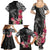 Black Polynesian Hammerhead Shark Tribal Pattern Family Matching Summer Maxi Dress and Hawaiian Shirt