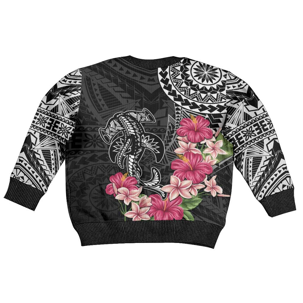 Black Polynesian Hammerhead Shark Tribal Pattern Kid Ugly Christmas Sweater LT05 - Polynesian Pride