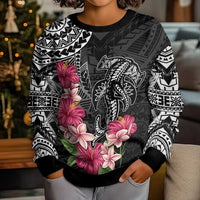 Black Polynesian Hammerhead Shark Tribal Pattern Kid Ugly Christmas Sweater LT05 - Polynesian Pride