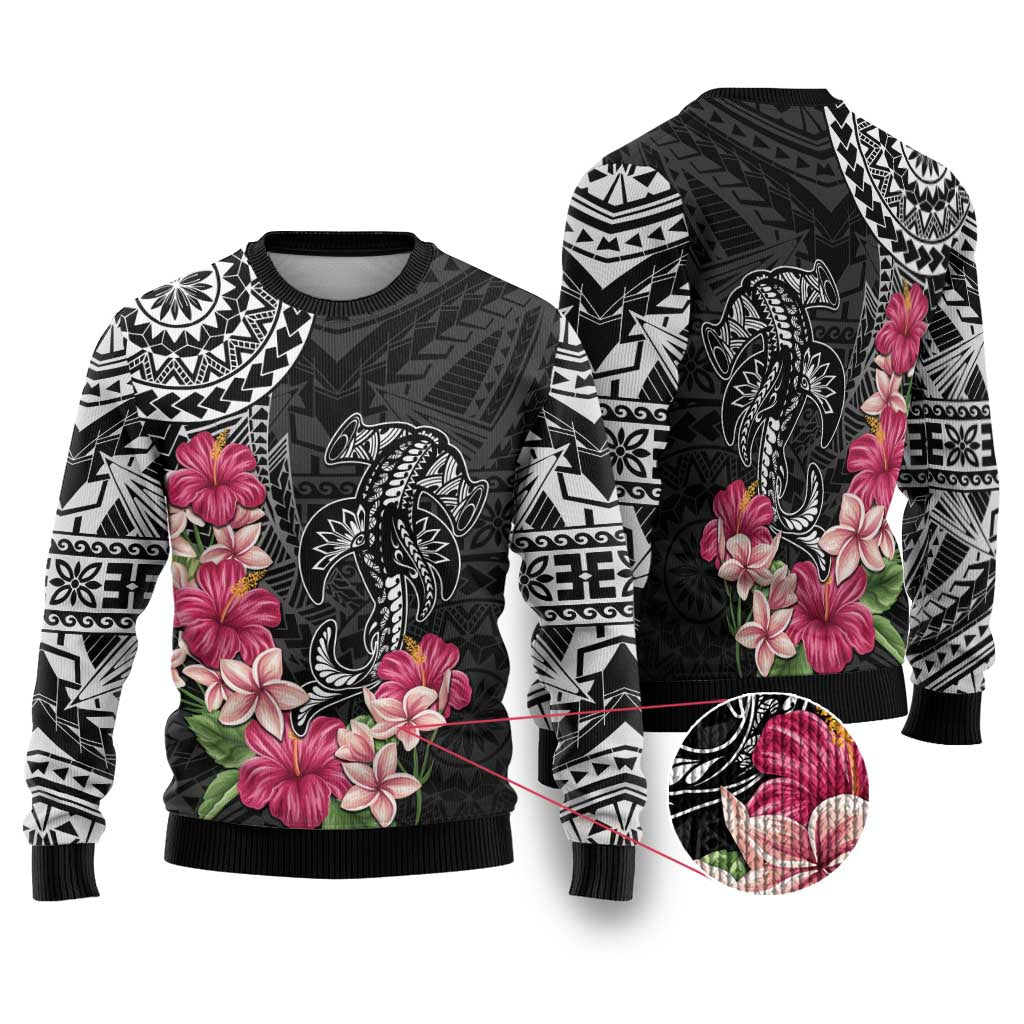 Black Polynesian Hammerhead Shark Tribal Pattern Ugly Christmas Sweater LT05 Black - Polynesian Pride