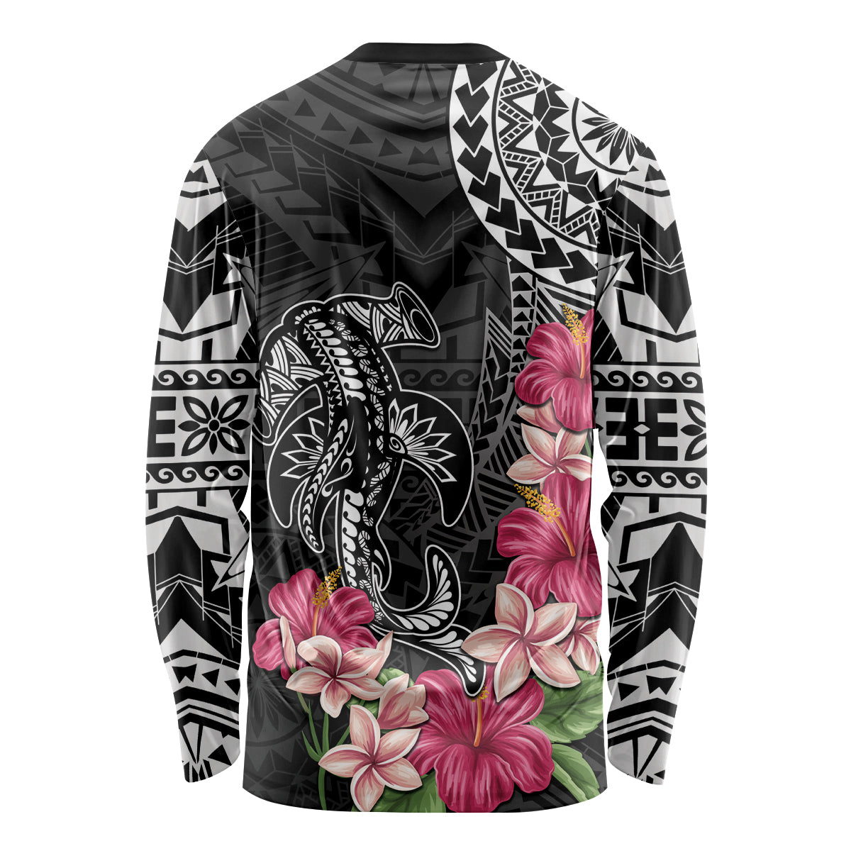 Black Polynesian Hammerhead Shark Tribal Pattern Long Sleeve Shirt LT05 - Polynesian Pride