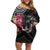 Black Polynesian Hammerhead Shark Tribal Pattern Off Shoulder Short Dress