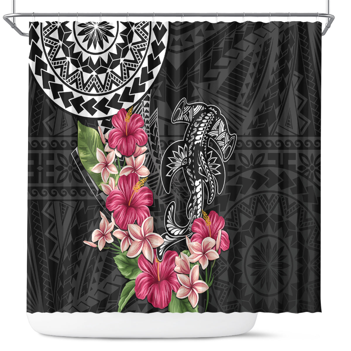 Black Polynesian Hammerhead Shark Tribal Pattern Shower Curtain LT05 Black - Polynesian Pride